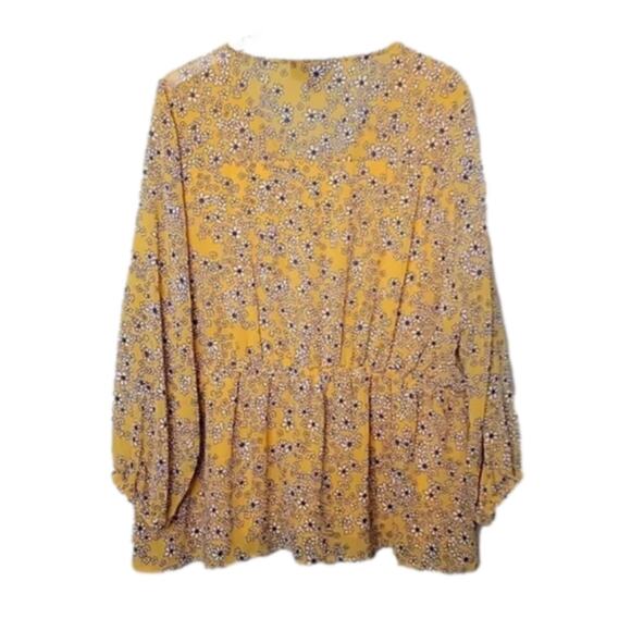 Lane Bryant yellow floral drawstring waist peplum babydoll blouse plus sz‎ 18 2X - Picture 3 of 9